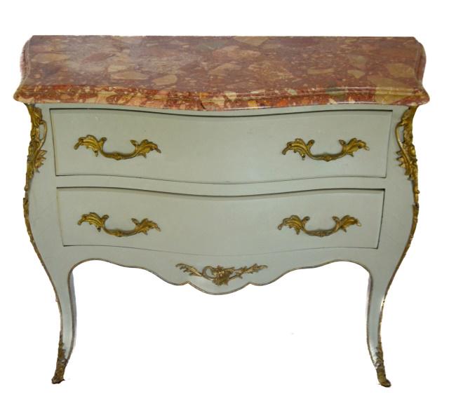 Louis XV Style Marble Top Painted Bombe Chest (1 of 6)