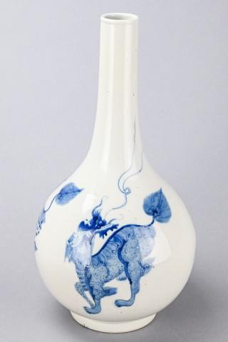 18th C. Rare Blue & White Mythical Beast Vase (1 of 9)