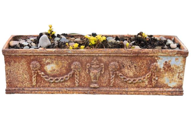 Neoclassical Cast Iron Jardiniere: Neoclassical Cast Iron Jardiniere.Measures 6 inches x 23.5 inches x 8 inches.