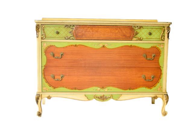 Antique French Provincial Style Carved Dresser: Antique French Provincial Style Hand Carved Painted Dresser.Measures 37 inches x 50 inches x 21.5 inches.