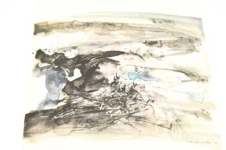 Pencil Signed Zao Wou Ki "Aquarelle 1" Print: Pencil Signed Zao Wou Ki (Chinese-French, 1921-2013) "Aquarelle 1" Print. Pencil signed on lower right side. Measures 9.75 inches x 15.5 inches.