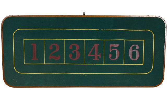 Antique Framed Chuck-a-Luck Green Felt Board: Antique Chuck-a-Luck Green Felt Board by H.C. Evans Company of Chicago in Bent Wood Frame. 19 inches x 41 inches.