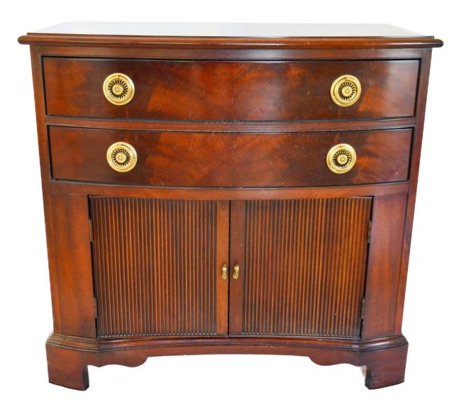 Hickory Chair Co. Mahogany Tambour Door Cabinet: Hickory Chair Co. Dutch Mahogany Tambour Door Cabinet.Measures 30 inches x 32 inches x 18 inches.