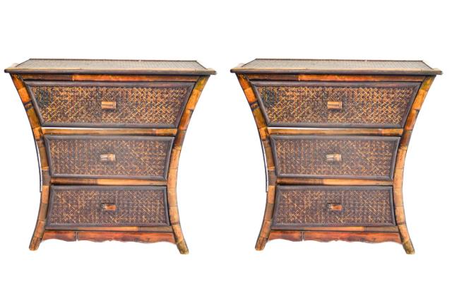 Vintage Bamboo and Wicker Side Tables Nightstands (1 of 10)