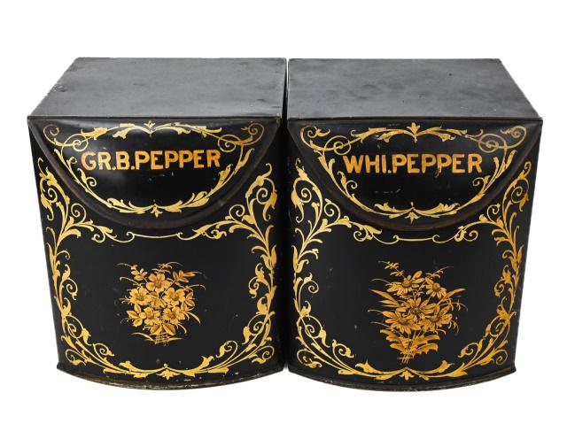 2 Large Tole Store Painted Spice Canisters Pepper (1 of 12)