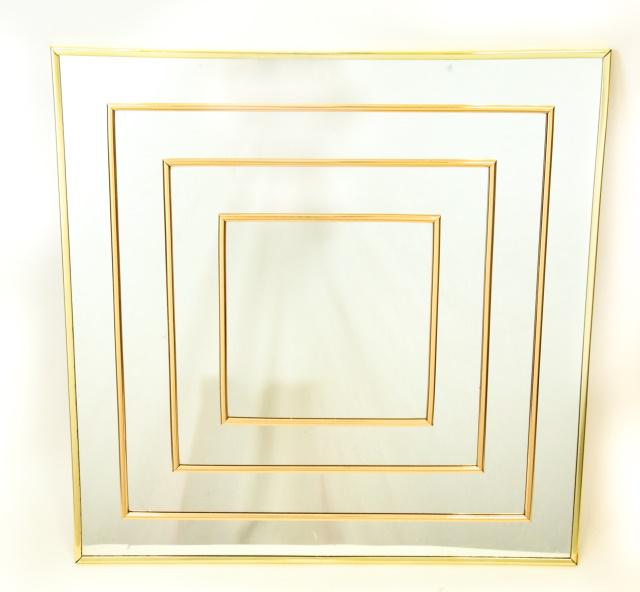 Mid Century Modern Brass Layered Wall Mirror: Mid Century Modern Brass Layered Wall Mirror. Measures 30.5 square