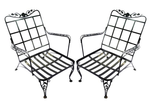 Pair Woodard Black Painted Wrought Iron Armchairs (1 of 9)