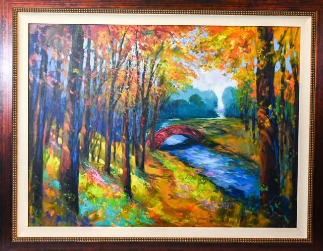 Michael Schofield "Bridge to Paradise" Painting: Michael Schofield "Bridge to Paradise" Oil on Canvas Painting with Certificate of Authenticity.Frame measures 45 inches x 56.5 inches, art 35 inches x 47 inches.