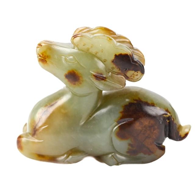 Liao Dynasty Carved Jade Reclining Deer: Liao Dynasty Carved Jade Reclining Deer Head Tilted Upwards Curved Tail. 2 inches.