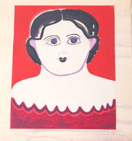 Gloria Vanderbilt Signed Lithograph Self Portrait: Gloria Vanderbilt Pencil Signed Lithograph Self Portrait Numbered 3/600. There are ink stains to white space that appear to be intentional. The piece is rolled and unframed.