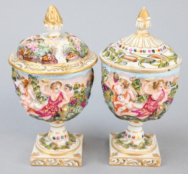 Pair Antique Capodimonte Porcelain Mounted Urns (1 of 9)