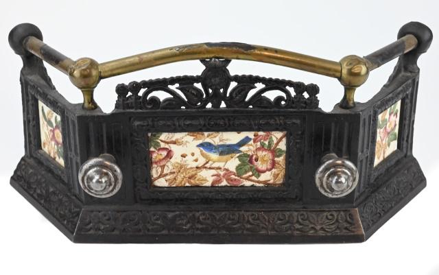 Antique Victorian Cast Iron, Brass & Tile Fender (1 of 10)