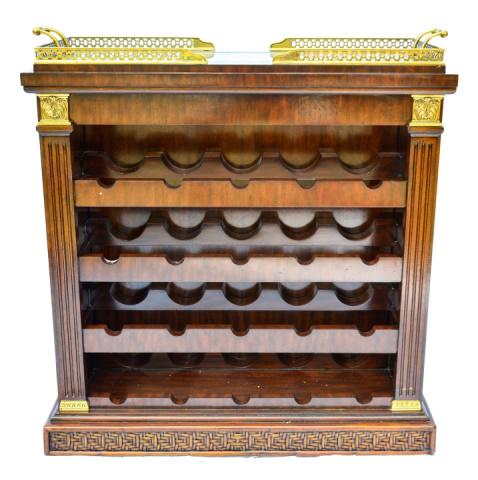 Maitland Smith Neoclassical Style Walnut Wine Rack: Neoclassical Style Walnut Wine Rack with Removable Serving Tray.Measures 34 inches x 32 inches x 14.5 inches.