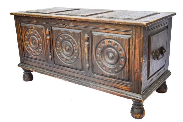 19th Century Antique Jacobean Hand Carved Trunk (1 of 16)