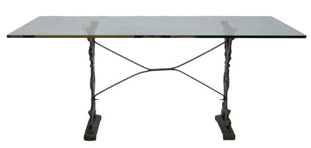 Cast Iron Glass Top Bistro Table: Cast Iron Glass Top Bistro Table.Measures 27.5 inches x 64 inches x 30 inches.