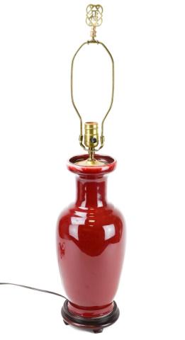 Chinese Ox Blood Baluster Vase Form Lamp w Base (1 of 8)