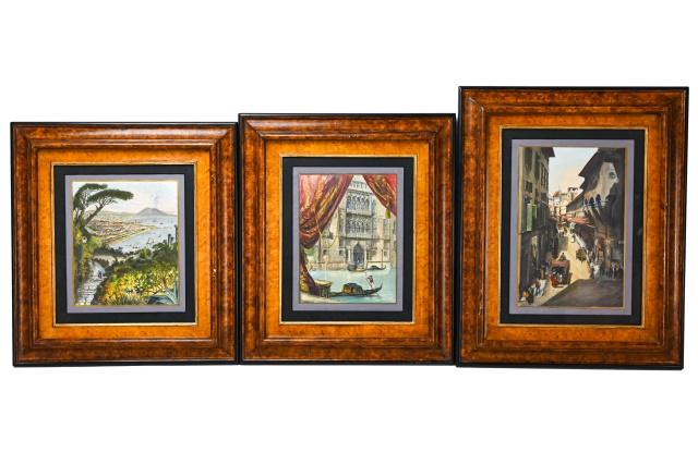 3 Antique Framed Hand Painted Engravings of Italy (1 of 8)