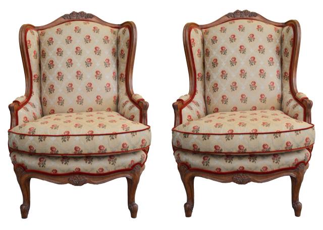 Two French Louis XV Style Toile Wingback Chair (1 of 12)