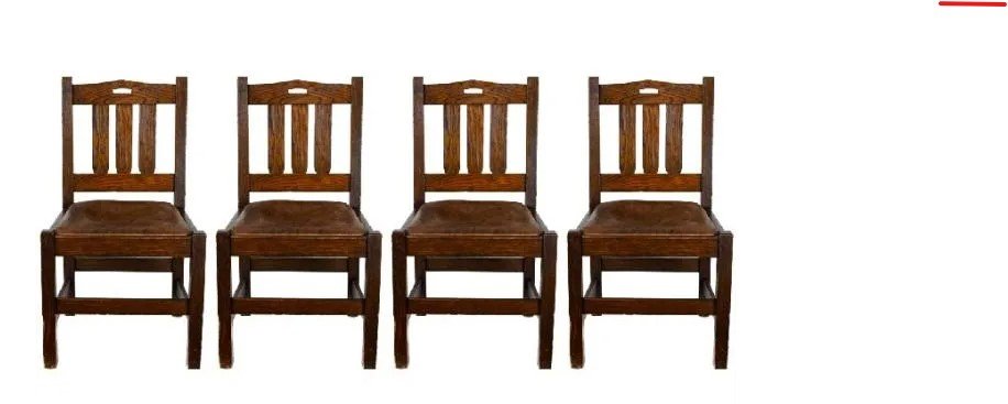 4 Stickley Furniture Oak Leather Side Chairs (1 of 6)