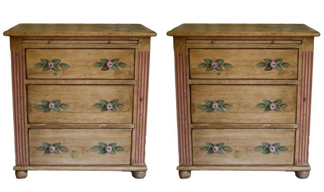 Pair English Cottage Painted Three Drawer Dressers (1 of 11)