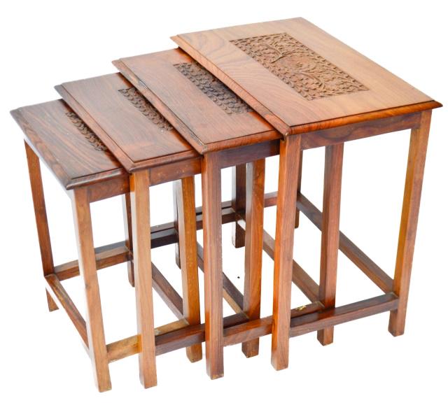 Set of 4 Hand Carved Nesting Tables (1 of 9)