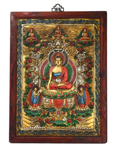 20th C. Carved Tibetan Thangka Wall Decoration: 20th C. Carved Tibetan Thangka Wall Decoration.Measures 29.5 inches x 21 inches