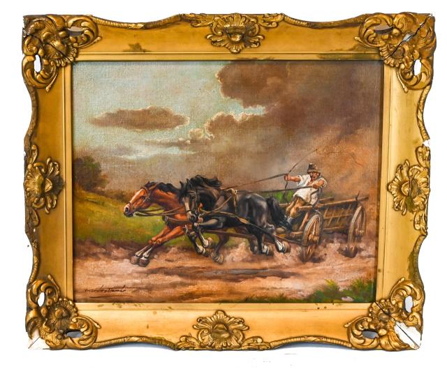 Kovacs Russian Oil Painting of Horse Drawn Cart (1 of 10)
