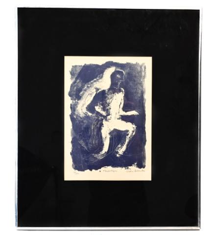 Arthur Secunda Framed Lithograph Night Figure: Arthur Secunda, American 1927 - 2022, Framed, SIgned and Numbered 58/100 Lithograph Titled "Night Figure". Framed measures 24 inches x 20 inches, art measures 13 inches x 10 inches.
