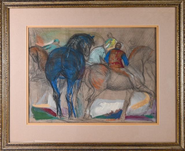 Josef Presser Signed Framed Pastel Horses Jockeys (1 of 7)
