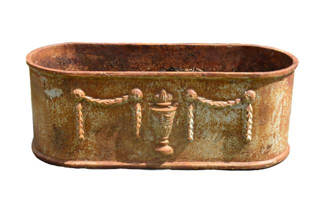 Neoclassical Cast Iron Jardiniere: Neoclassical Cast Iron Jardinier / PlanterMeasures 10.5 inches x 28.5 inches x 11 inches.