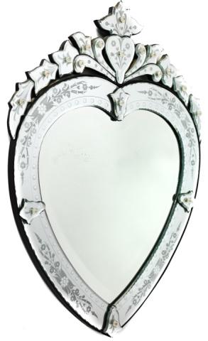 Venetian Glass Heart Shaped Mirror w Pediment (1 of 7)
