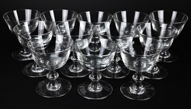 12 Baccarat France Crystal Champagne Coupes: 12 Baccarat France Crystal Champagne Coupes. 4.25 inches x 4.25 inches in diameter.