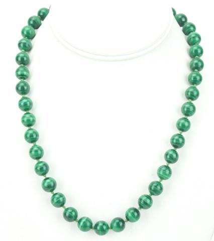 Malachite Hand Knotted Beaded Necklace w 14K Clasp (1 of 7)