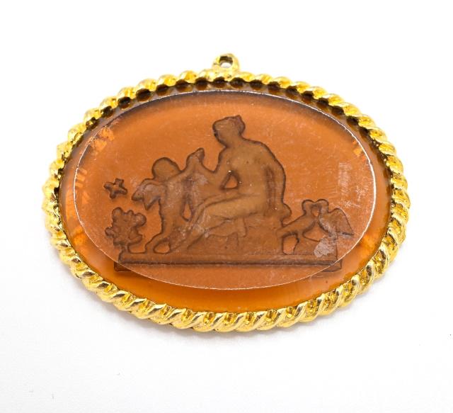 Antique Intaglio Glass Necklace Pendant: Antique Intaglio Glass Necklace Pendant. Measures 1.75 inches in width