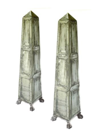 Pair Majestic 72 Inch Mirrored and Footed Obelisks: Pair Majestic 72 Inch Mirrored and Footed Obelisks. 72 inches x 14 inches x 14 inches