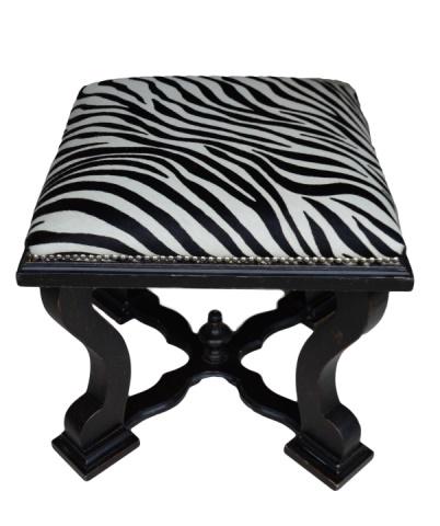 Carved Ebonized Zebra Hair Upholstered Stool (1 of 9)