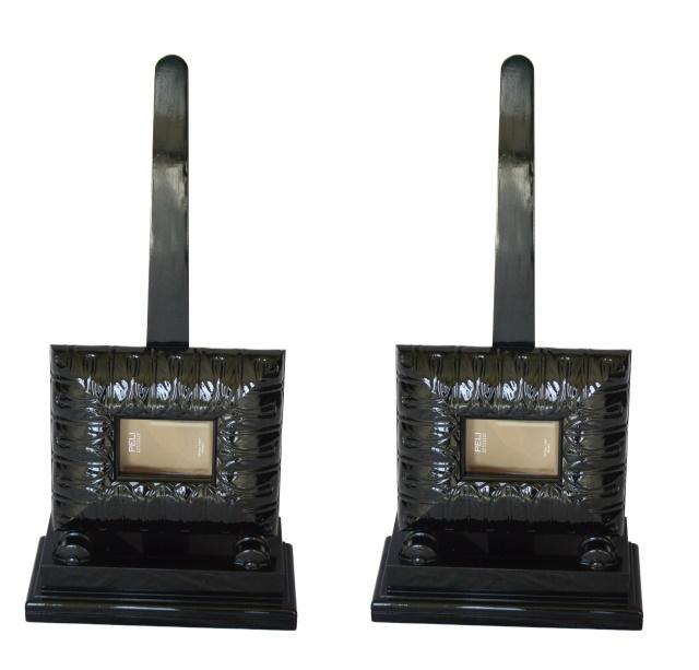 Pair Black Ceramic Picture Frames with Stands: Pair Black Ceramic Picture Frames with Stands. 32 inches x 16 inches x 6 inches