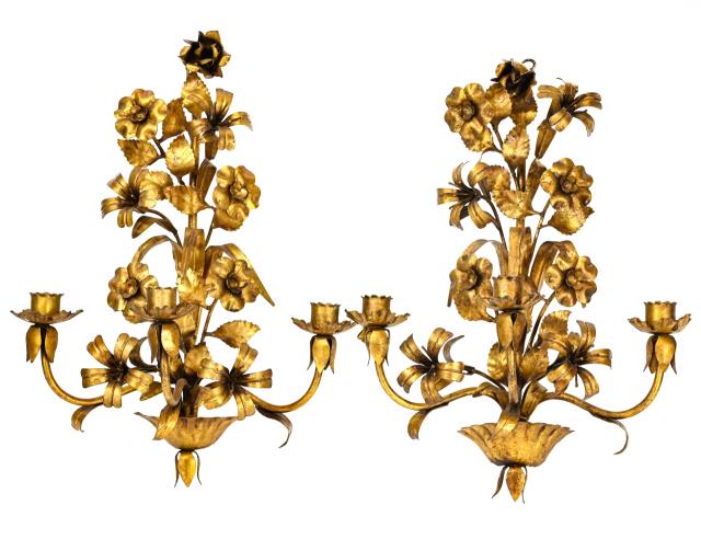 Pair Hollywood Regency Tole Candle Sconces (1 of 11)
