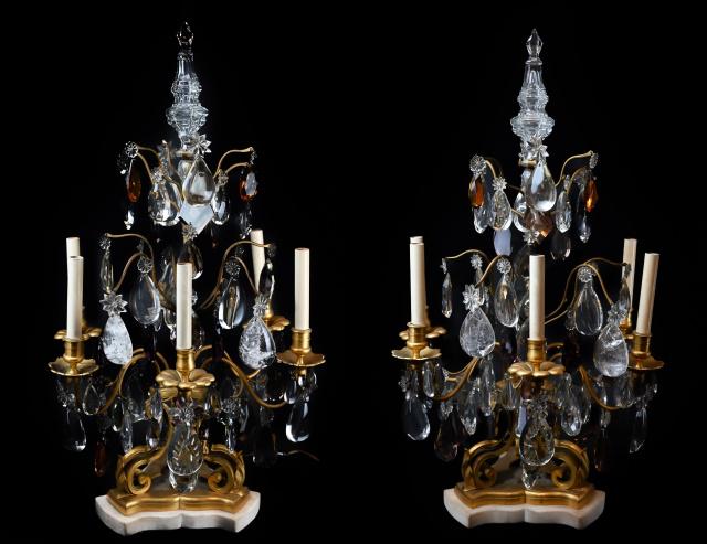19 C Gilt Bronze, Marble, Rock Crystal Girandoles (1 of 20)