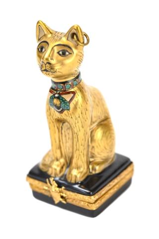 Limoges France Collectible Golden Cat Trinket Box: Limoges France Collectible Golden Cat Trinket Box. 3 inches x 1 inch