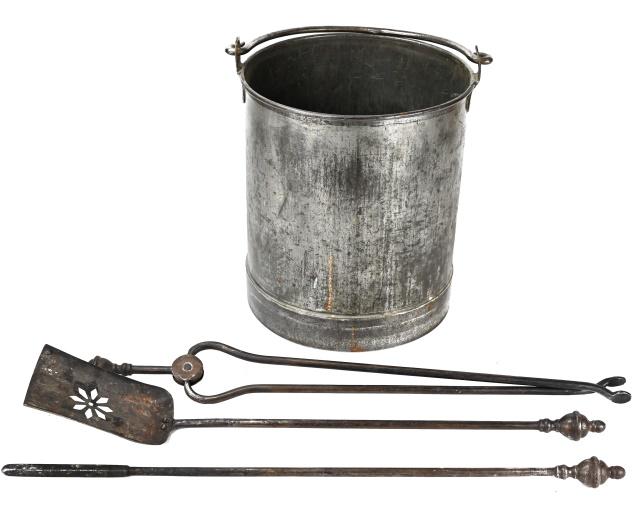 Steel Coal Scuttle w Quart Marks & Fireplace Tools (1 of 9)
