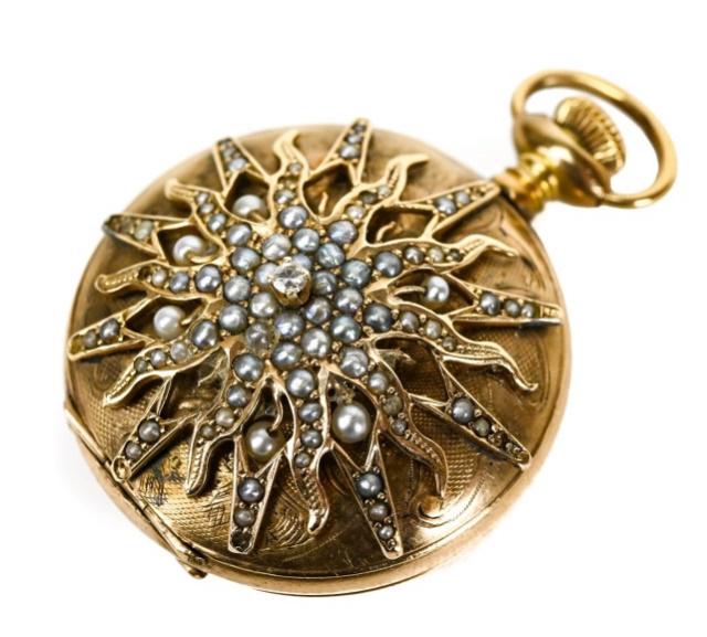 Antique Gold Waltham Pocket Watch w Diamond (1 of 10)