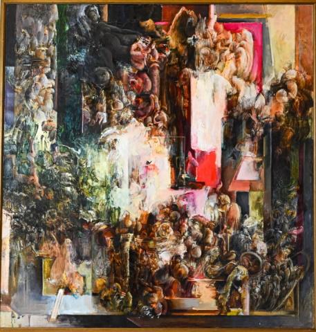 Barbara Kerstetter Abstract Oil Painting Signed: Barbara Kerstetter, 20th Century, Abstract Signed Framed Oil Painting on Canvas. Measures 52 inches x 50 inches