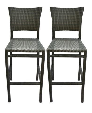 Custom Hand Woven All-Weather Wicker Bar Stools: Pair Custom Hand Woven All-Weather Wicker Bar Stools.Measures 45 inches x 18 inches x 22 inches x 29.5 inches.