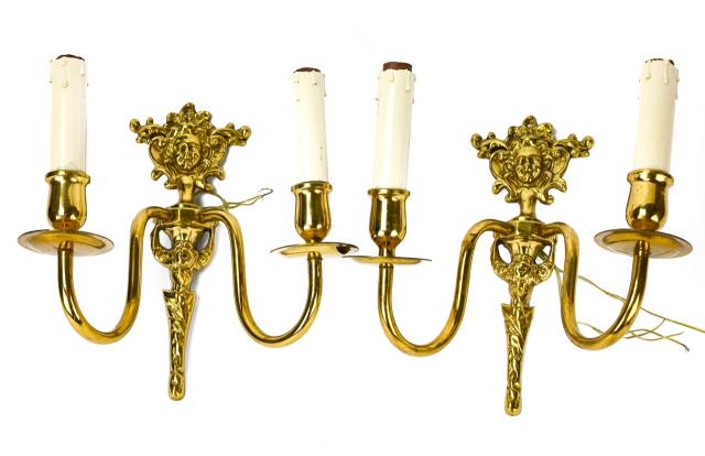 Pair Vintage Louis XVI Style Cherub 2-Light Sconce (1 of 5)