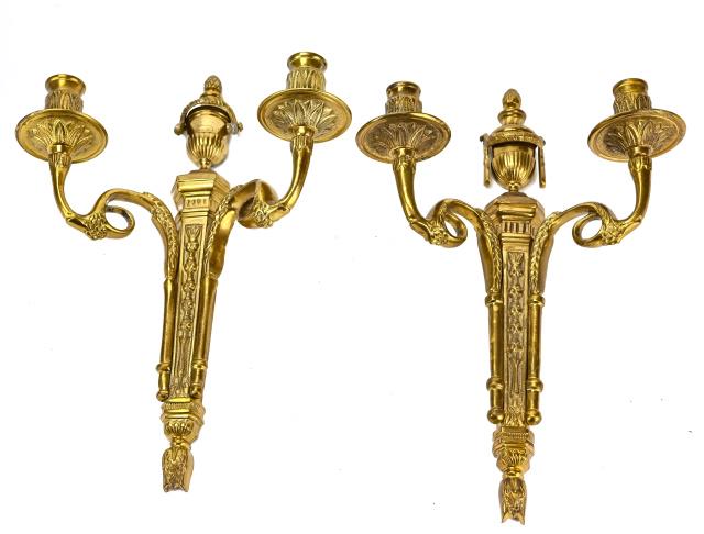 Neo Classical Bronze Tone Double Candle Sconces (1 of 11)