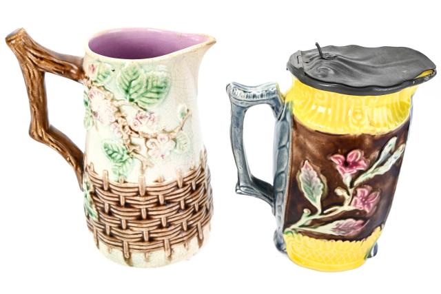 2 Antique 19th C. Majolica Pottery Pitchers Cover (1 of 7)