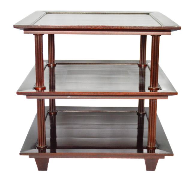 Baker Barbara Barry Modern Three-Tier Side Table: Baker Barbara Barry Modern Dark Mahogany Three-Tier Side Table.Measures 26 inches x 26 inches x 26 inches.