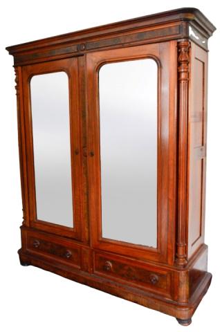 Antique Continental Double Door Mirrored Wardrobe: Antique Continental Double Door Walnut Mirrored Wardrobe.Measures 86.5 inches x 72.5 inches x 23 inches.