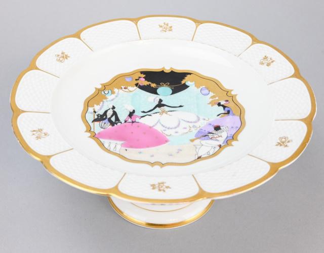 Antique Rosenthal Rhododur Handgemalt Cake Stand: Antique Rosenthal Rhododur Handgemalt Art Deco Cake Stand. 5 inches x 11 inches in diameter.